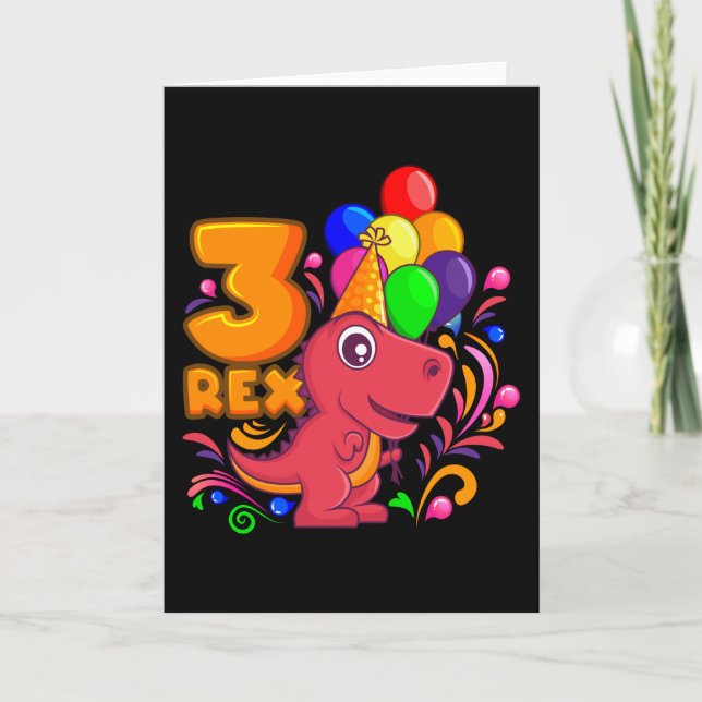Carte TROIS REX 3 ans 3e anniversaire fille Dino (Devant)