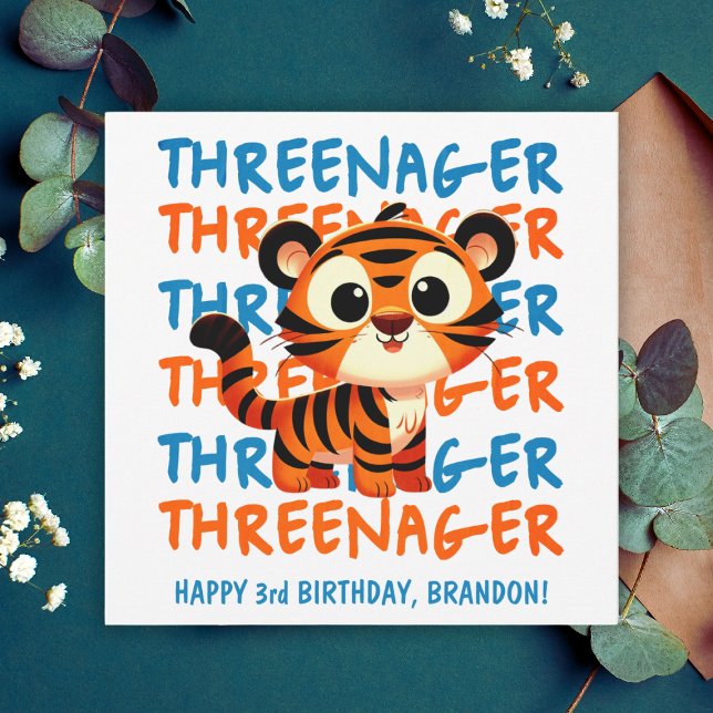Carte Trois Tiger Boy 3e anniversaire (Threenager Tiger Boy 3rd Birthday Card
)