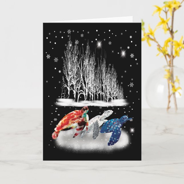 Carte Trois Tortue T-Shirt Américain Flocon de Neige Noë (Fleur jaune)
