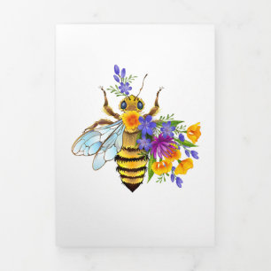 Carte Trois Volets Abeille à fleurs avec plantes sauvages