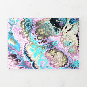 Carte Trois Volets Abstrait Marbré Pastel Coloré Bohème Fractal