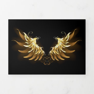 Carte Trois Volets Ailes d'Ange d'or sur arrière - plan noir
