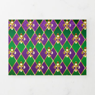 Carte Trois Volets Arrière - plan de bijoux Mardi Gras