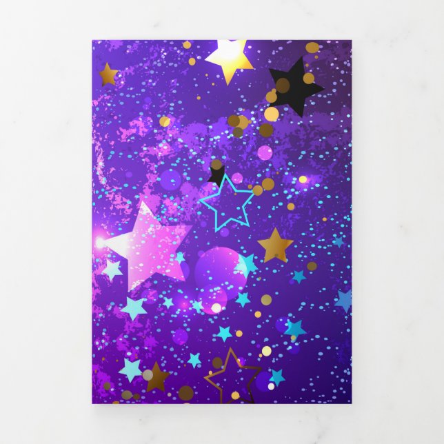 Carte Trois Volets Arrière - plan de feuille violet avec étoiles (Page de couverture)