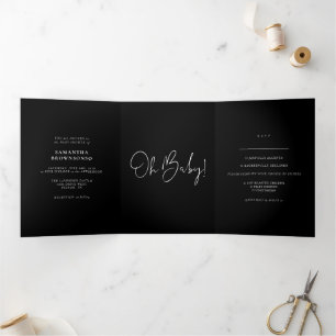 Carte Trois Volets Baby-Shower Formel Moderne Noir
