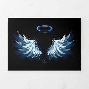 Carte Trois Volets Blue Glowing Angel Wings on black background