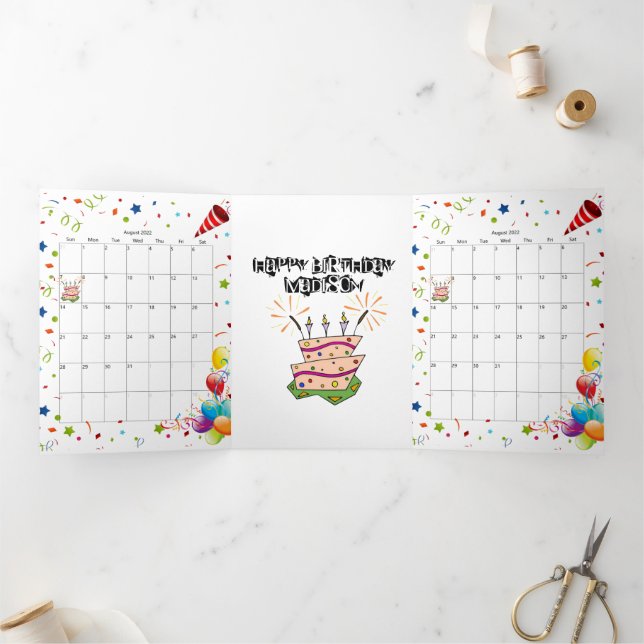 Carte Trois Volets Bonne carte d'anniversaire août 2022 Calendrier Tr (Intérieur)
