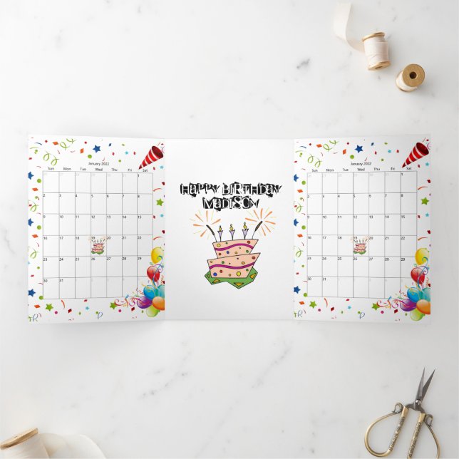 Carte Trois Volets Bonne carte d'anniversaire Janvier 2022 Calendrier (Intérieur)