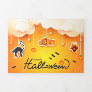 Carte Trois Volets Bonne Halloween sur les nuages