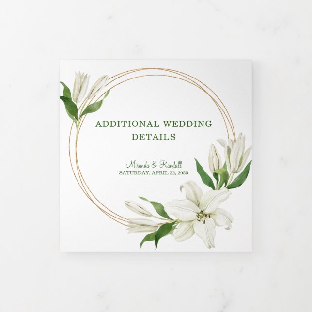Carte Trois Volets Botanique moderne | Détails du Mariage Lily blanch (Protection)