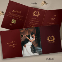 Burgundy Monogramme Or Photo QR | RSVP Mariage