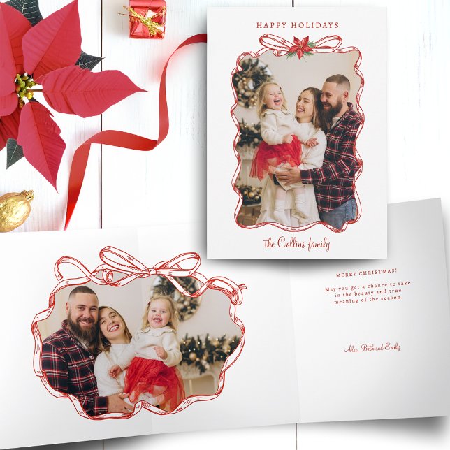 Carte Trois Volets Cadre photo de Noël rouge tiré à la main (Créateur téléchargé)