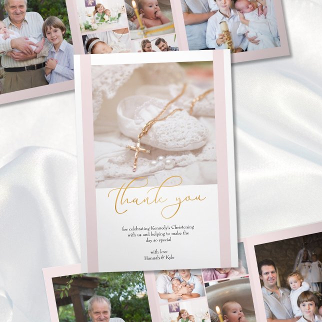 Carte Trois Volets Christening 10 Merci photo rose et blanc (Créateur téléchargé)