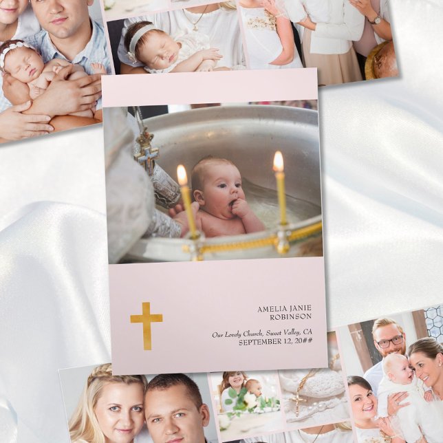 Carte Trois Volets Christening 7 Photo Pink Thank You Tri-Fold Card (Créateur téléchargé)