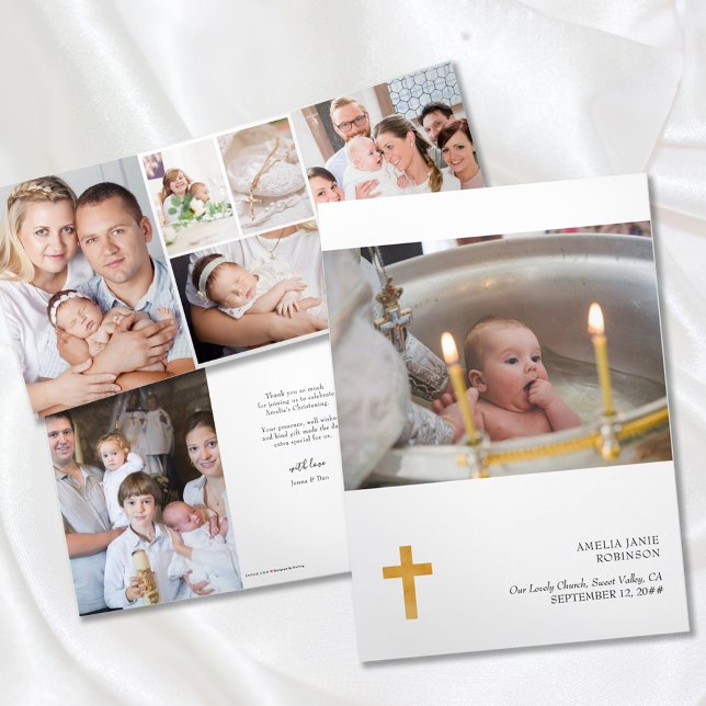Carte Trois Volets Christening 7 Photo Thank You Tri-Fold Card (Créateur téléchargé)