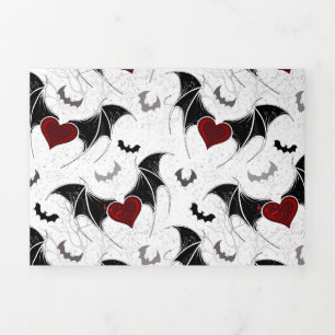 Carte Trois Volets Cœur d'Halloween avec des ailes de chauve-souris n