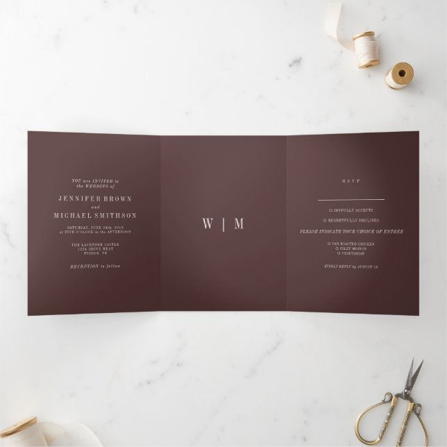 Carte Trois Volets Couleur de mariage moderne tendance marron chocola (Intérieur)