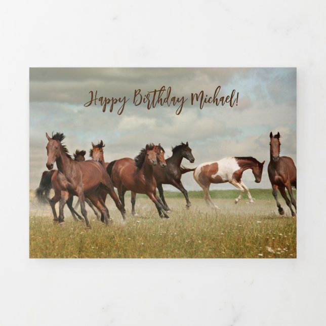 Carte Trois Volets Courses Horses anniversaire salutation (Page de couverture)