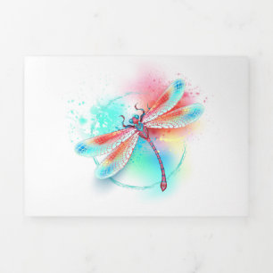 Carte Trois Volets Dragonfly rouge sur l'arrière - plan aquarelle