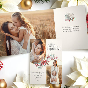 Carte Trois Volets Élégant Joyeux Noël Floral Arc Or 2-Photo