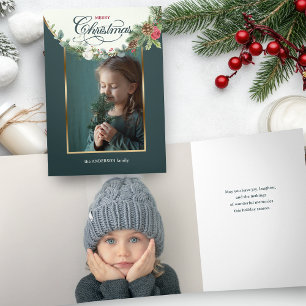 Carte Trois Volets Élégante Calligraphie de Noël Joyeux Floral Photo