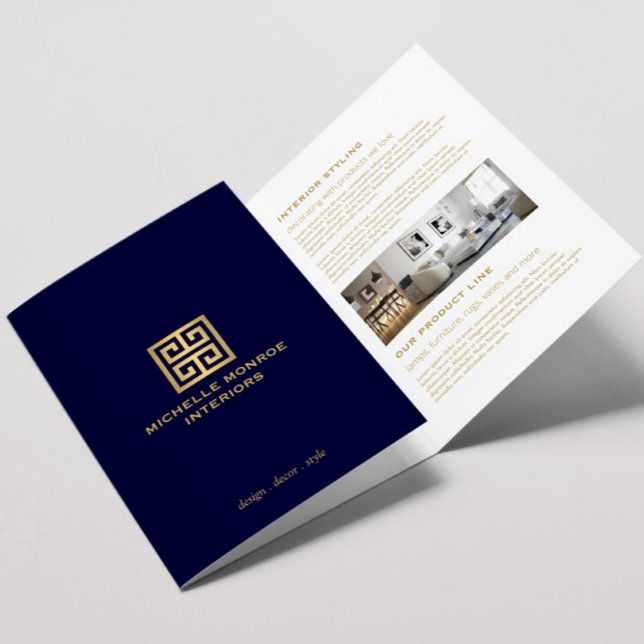 Carte Trois Volets Elégante clé grecque marine Blue Immobilier Brochu (Créateur téléchargé)