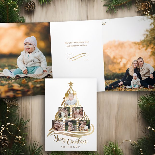 Carte Trois Volets Faux Gold Christmas Tree Famille Multiphoto (Créateur téléchargé)