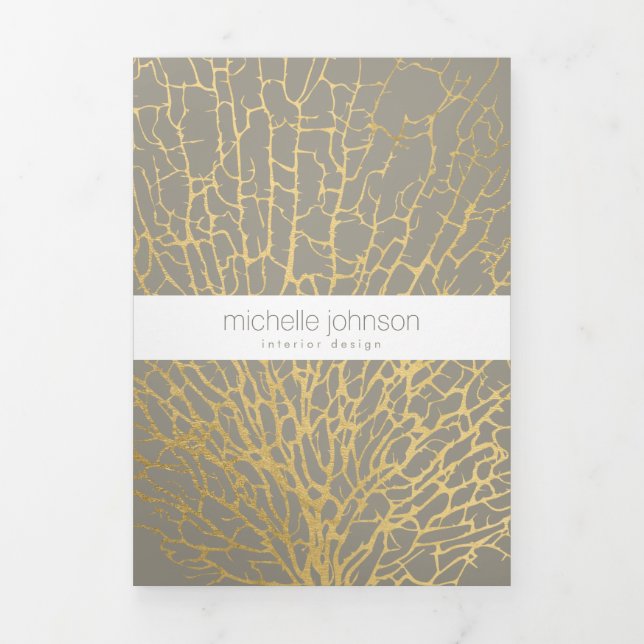 Carte Trois Volets Faux Gold Sea Fan Motif Design d'intérieur Brochur (Page de couverture)