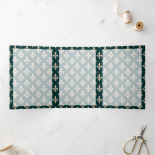 Carte Trois Volets Fleur de Lis Motif, Français, Royal, Crème, Vert