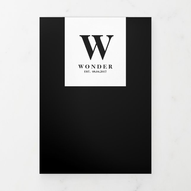 Carte Trois Volets Formal Black Modern Monogram Design Wedding (Page de couverture)