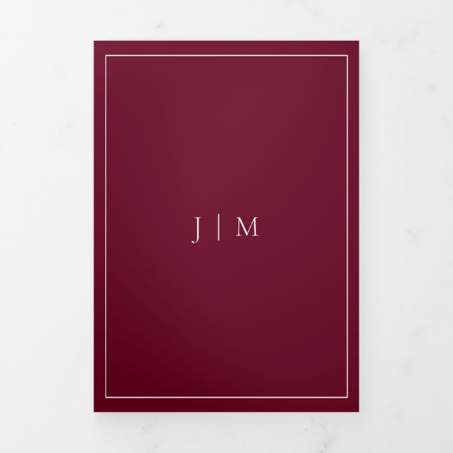 Carte Trois Volets Forme Simple Cadre Moderne Mariage bordeaux (Page de couverture)