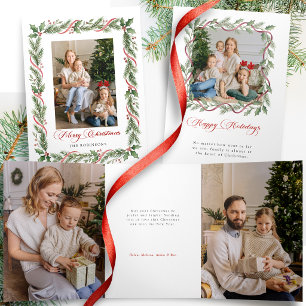 Carte Trois Volets Joyeux Noël Élégant avec feuillage et ruban photo