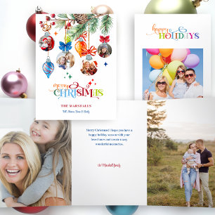 Carte Trois Volets Joyeux Noël Festif Épicéa & Boules 4 Photo