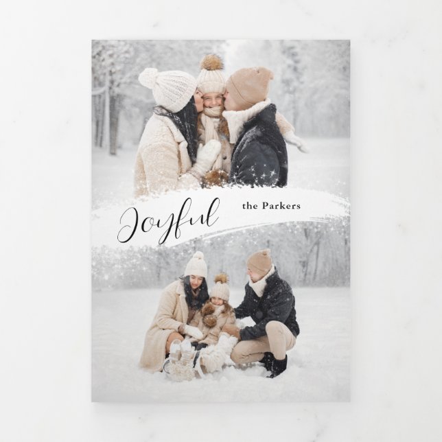 Carte Trois Volets Joyeux Script avec Snowy Brushstroke 2 photo (Page de couverture)
