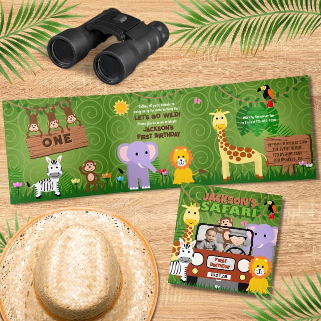 Carte Trois Volets Jungle Safari mignons Animaux Sauvage Un Anniversa (Créateur téléchargé)