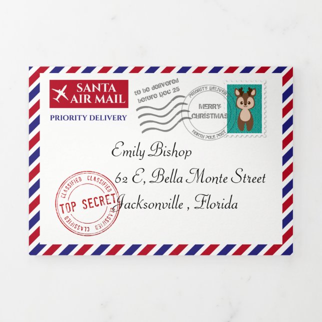 Carte Trois Volets Lettre de Noël personnalisée du Père Noël  (Page de couverture)