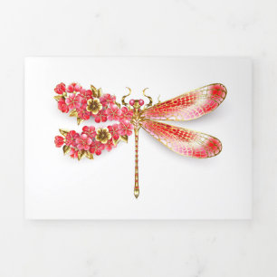 Carte Trois Volets libellule de fleurs avec sakura de bijoux