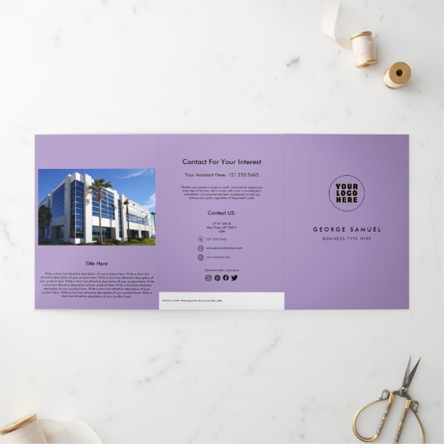 Carte Trois Volets Logo et image personnalisés minimalistes simples (Extérieur)