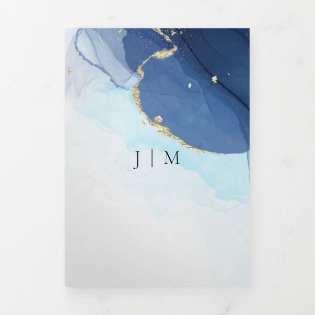 Carte Trois Volets Mariage Rsvp aqua ombre or bleu (Page de couverture)