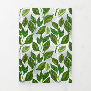 Carte Trois Volets Motif sans couture avec Feuilles de thé vert