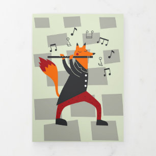 Carte Trois Volets Musique Art Un Renard Et Une Flûte