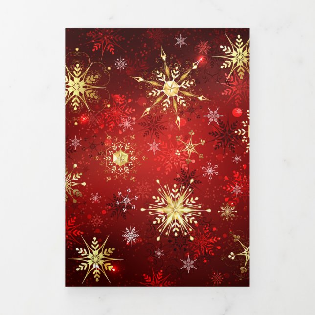 Carte Trois Volets Noël Golden Snowflakes sur Arrière - plan rouge (Page de couverture)