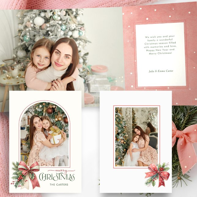 Carte Trois Volets Nœud Élégant Coquette Joyeux Noël Arche Photo (Créateur téléchargé)