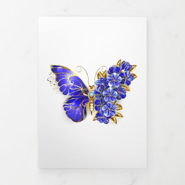 Carte Trois Volets Papillon saphir à fleurs (Page de couverture)