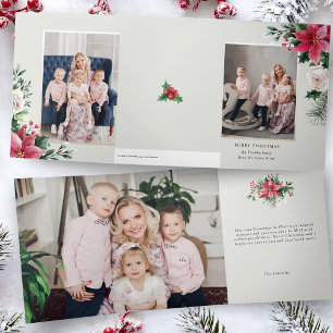 Carte Trois Volets Poinsettias, Roses & Pins Photo élégant à l'aquare