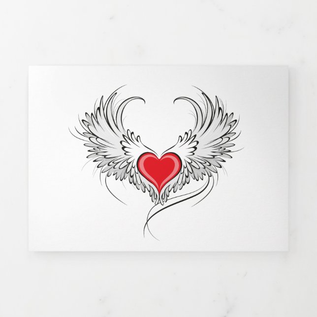 Carte Trois Volets Red Angel Coeur avec ailes (Page de couverture)