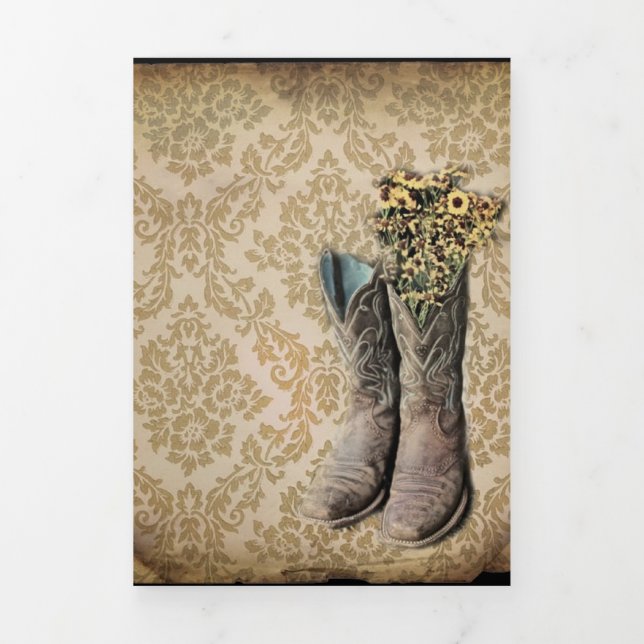 Carte Trois Volets rustique damassé western country cowboy boot (Page de couverture)