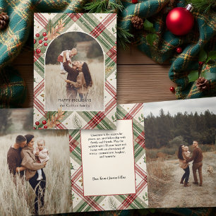 Carte Trois Volets Rustique rouge vert plaid avec Holly Arch 1 photo