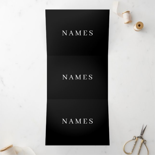 Carte Trois Volets Simple Black Custom Ajouter Votre Nom Élégant (Intérieur)
