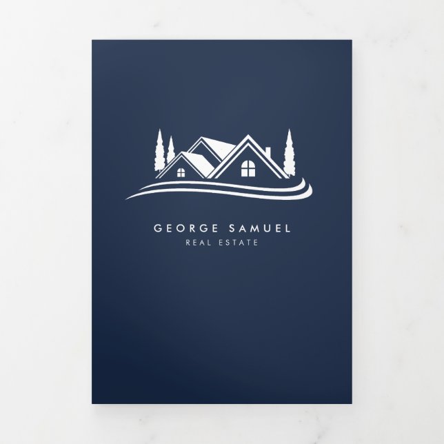 Carte Trois Volets Simple Home Logo Navy Blue Realtor, Real Estate (Page de couverture)